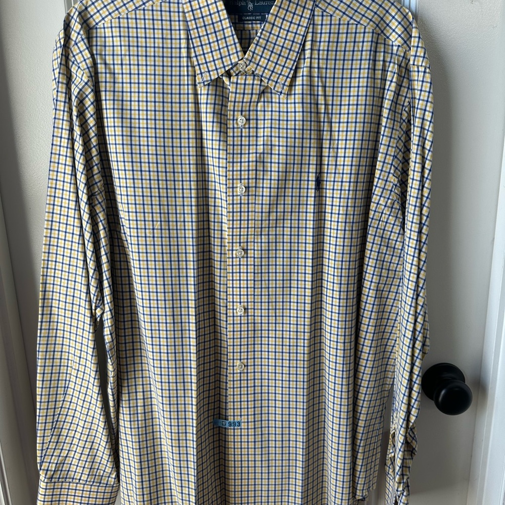 Ralph Lauren Yellow and Blue Plaid XXL button up!